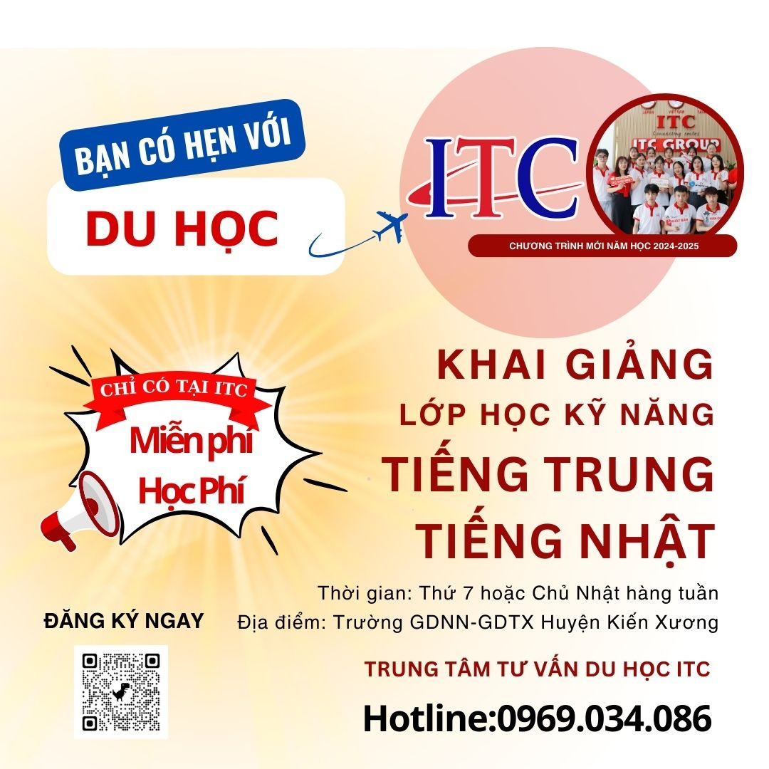 Trung tâm Tư vấn Du học ITC khai giảng lớp Tiếng Trung - Tiếng Nhật miễn phí học phí tại TT GDNN-GDTX Kiến Xương - Thái Bình