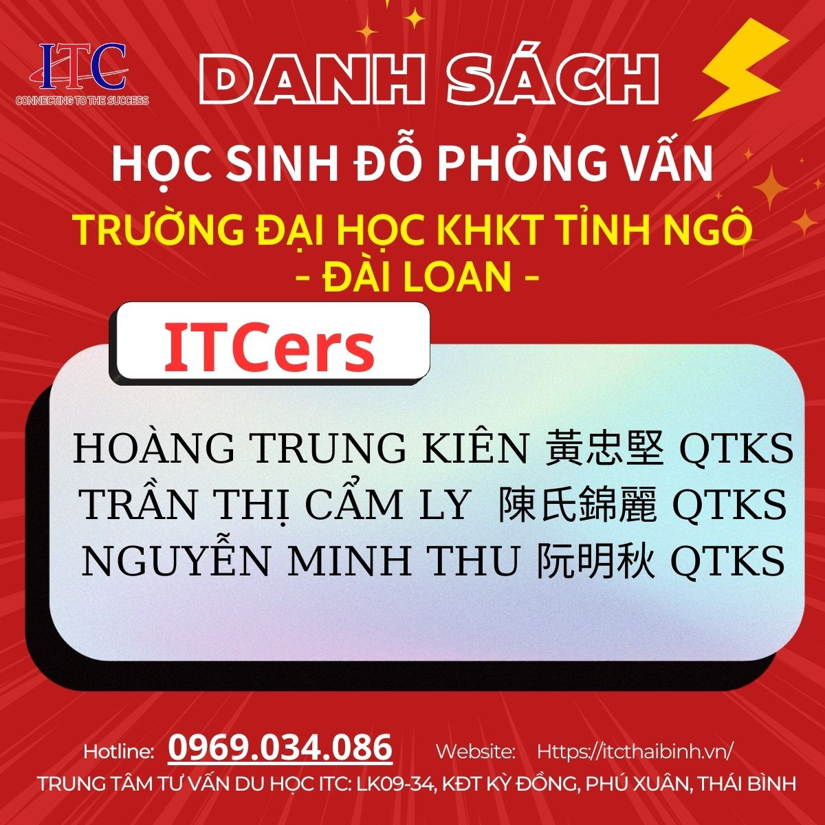 [Du học] CÔNG BỐ DANH SÁCH TRÚNG TUYỂN TRƯỜNG ĐẠI HỌC KHKT TỈNH NGÔ kỳ tháng 9 2024