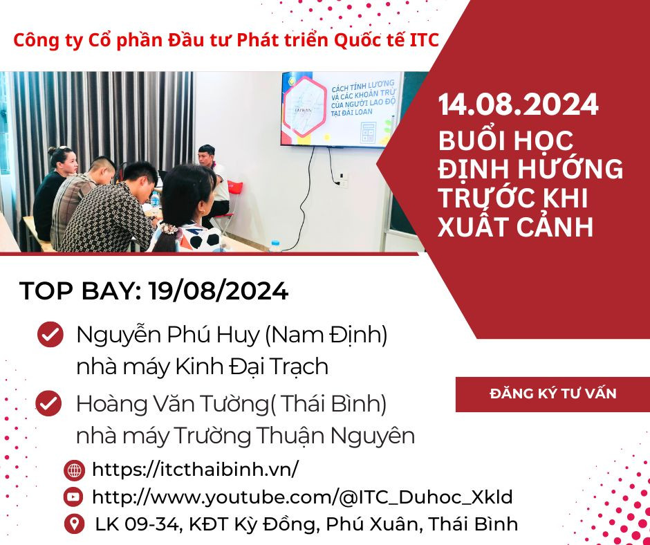 [Định hướng ] Buổi học định hướng trước khi xuất cảnh top bay 19/08/2024 tại ITC Thái Bình Du học và Xuất khẩu lao động