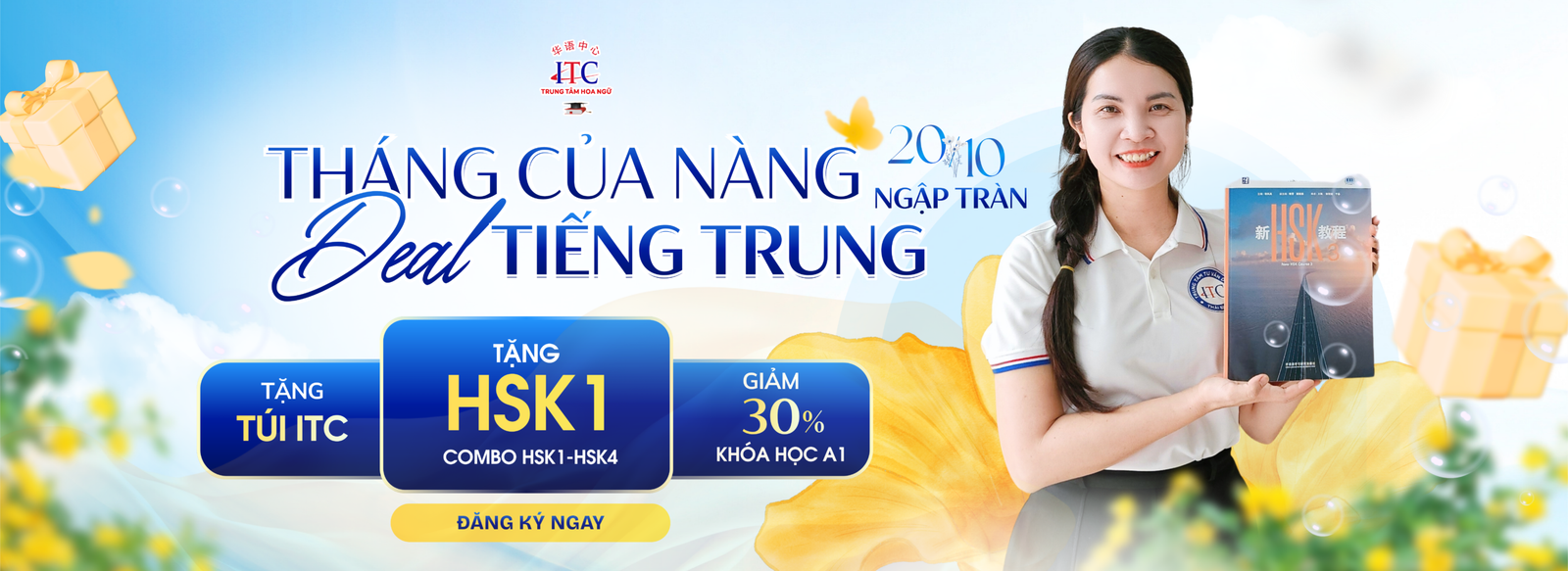 Hè sang deal ngập tràn tiếng Trung tại ITC. Tặng giáo trình, giảm 50% khóa HSK1, giảm 30% khóa A1. Đăng ký ngay - Hotline 0977 660 230